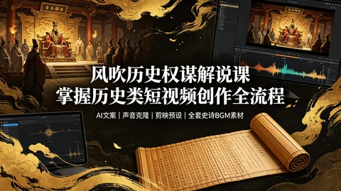 历史权谋解说变现:AI文案写稿+剪映预设模板+声音克隆+BGM音效素材 全流程【2.2GB】