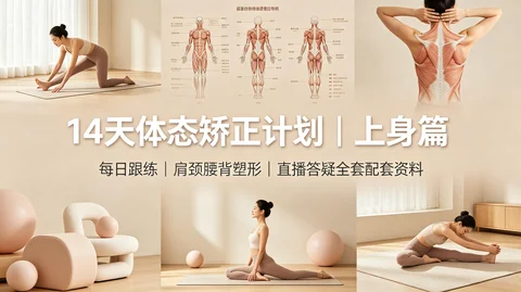 14天体态矫正:肩颈腰背+呼吸+跟练 改善圆肩驼背【4.1GB】